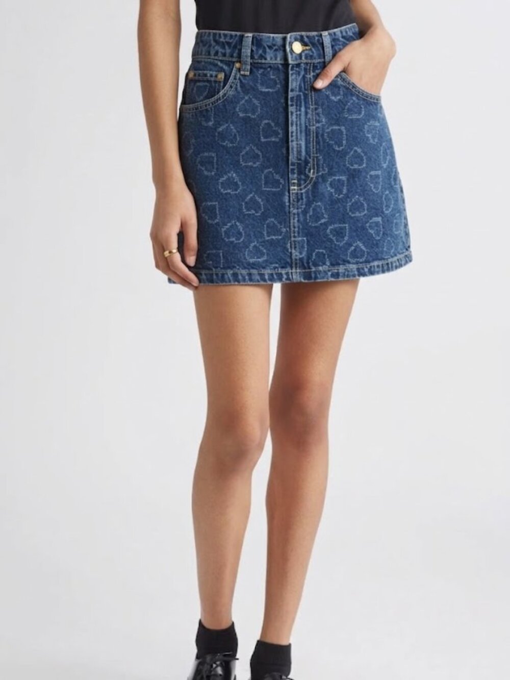 New Cotton On Heart Denim Dark Wash Mini Skirt in size XS